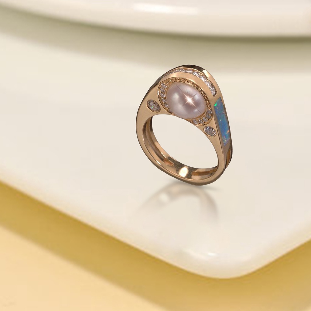 Hu Hu Hu Hu Hu Alat Bantu Pasang Kacamata♡ Cincin Emas Artistik Elegan Hias Mutiara Imitasi Untuk Wanita