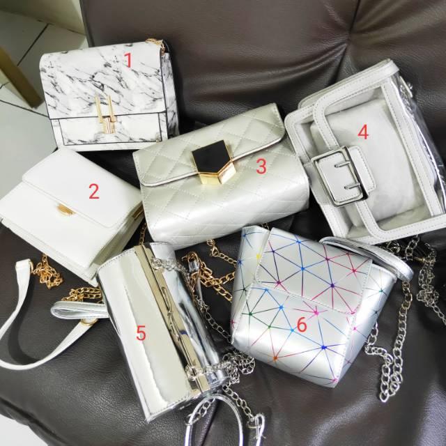 (COD) tas impor wanita silver  handbag selempang harga promo