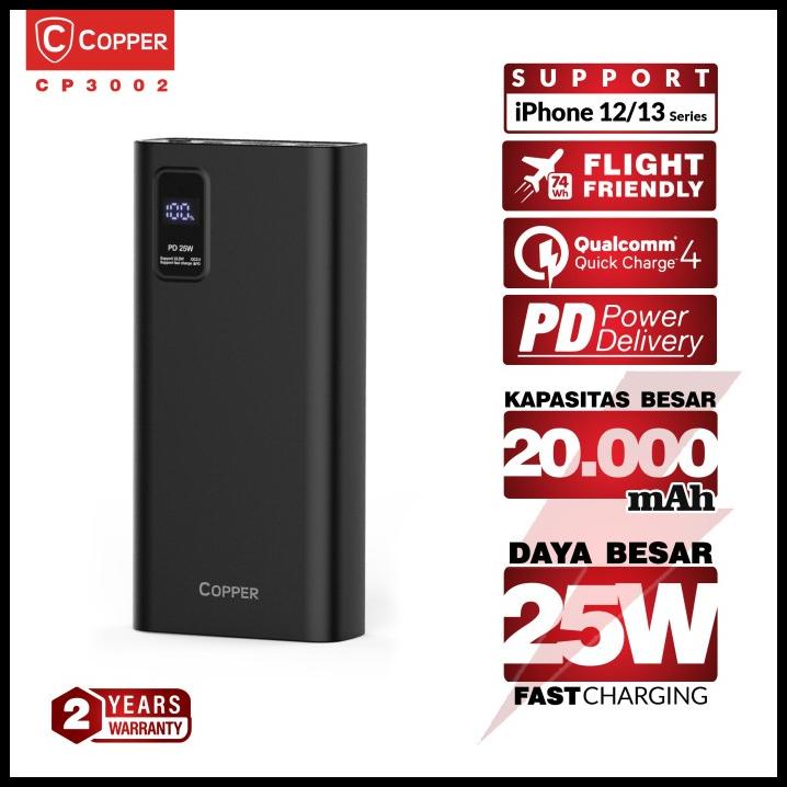 Copper Powerbank Led 20000 Mah - Cp3002 | 25W Power Delivery Qc 4.0