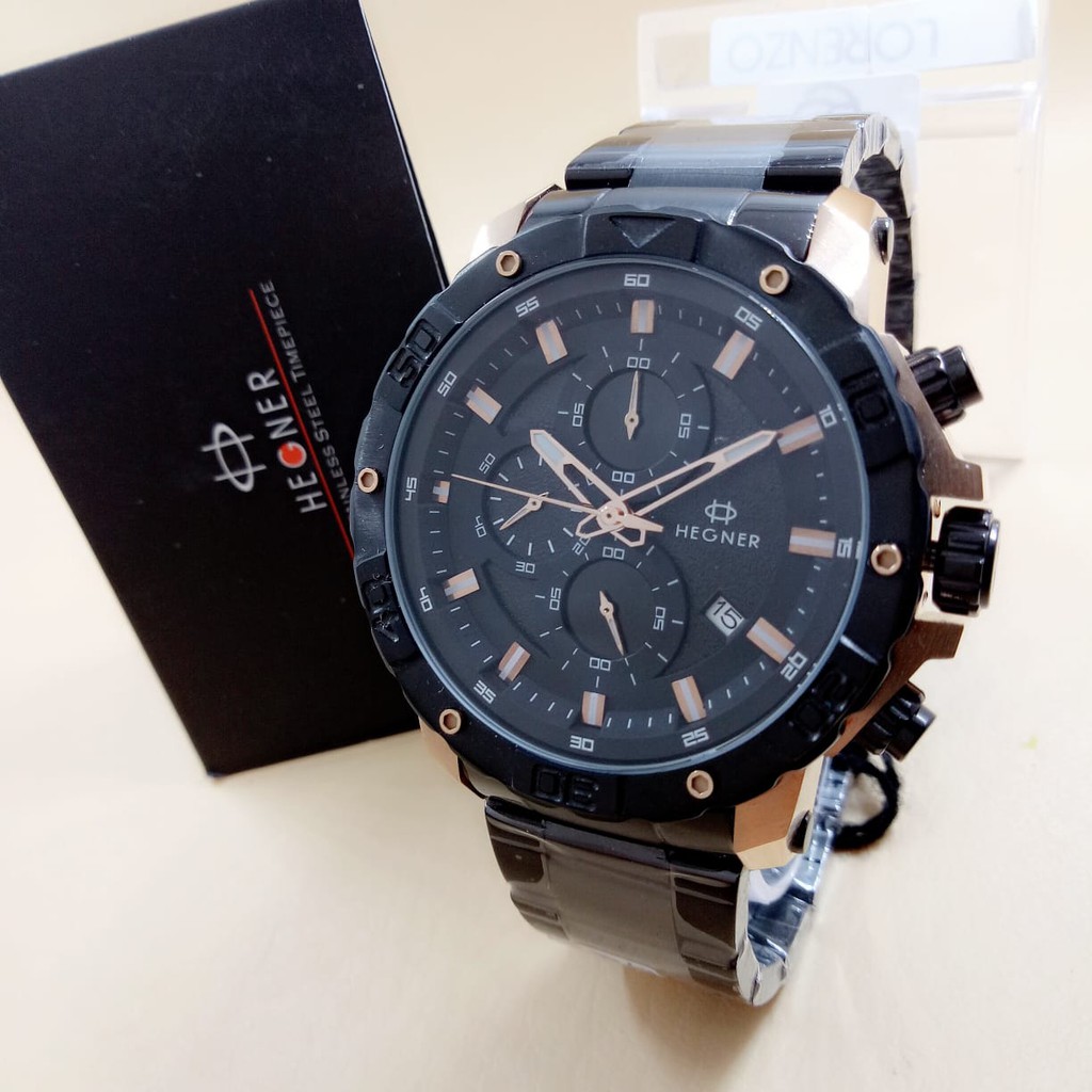 JAM TANGAN PRIA ORIGINAL HEGNER 5057 CHRONOGRAPH STAINLESS