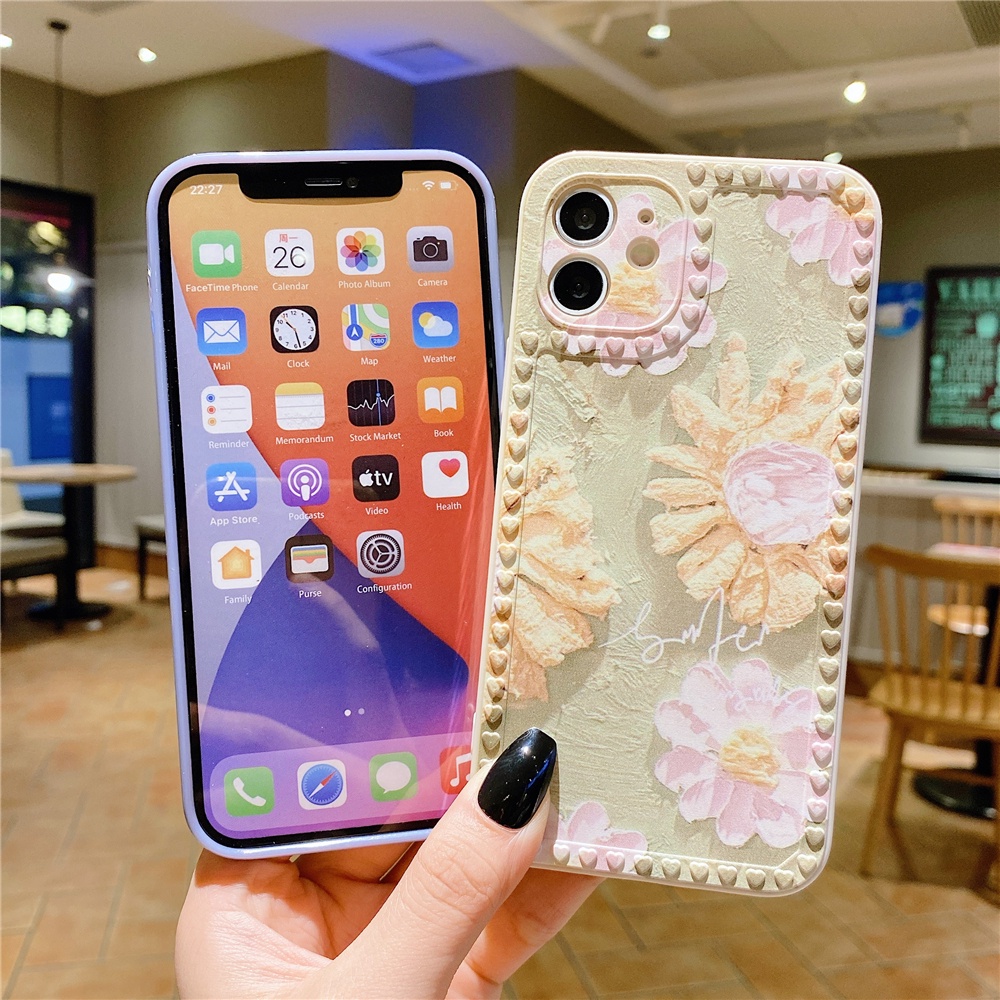 Flower Love Frame Soft Case OPPO A16 A15 A15S A55 A54 A74 A93 A94 4G A9 A5 A31 2020 A52 A92 A5S A7 A12 A12E A11K A3S Realme C1 Reno 4F 5F F17 F19 F9 Pro Lite-1