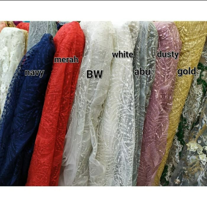 Promo 12.12 Sale kain brokat tile motif daun santili. bahan brukat tille akar. tulle