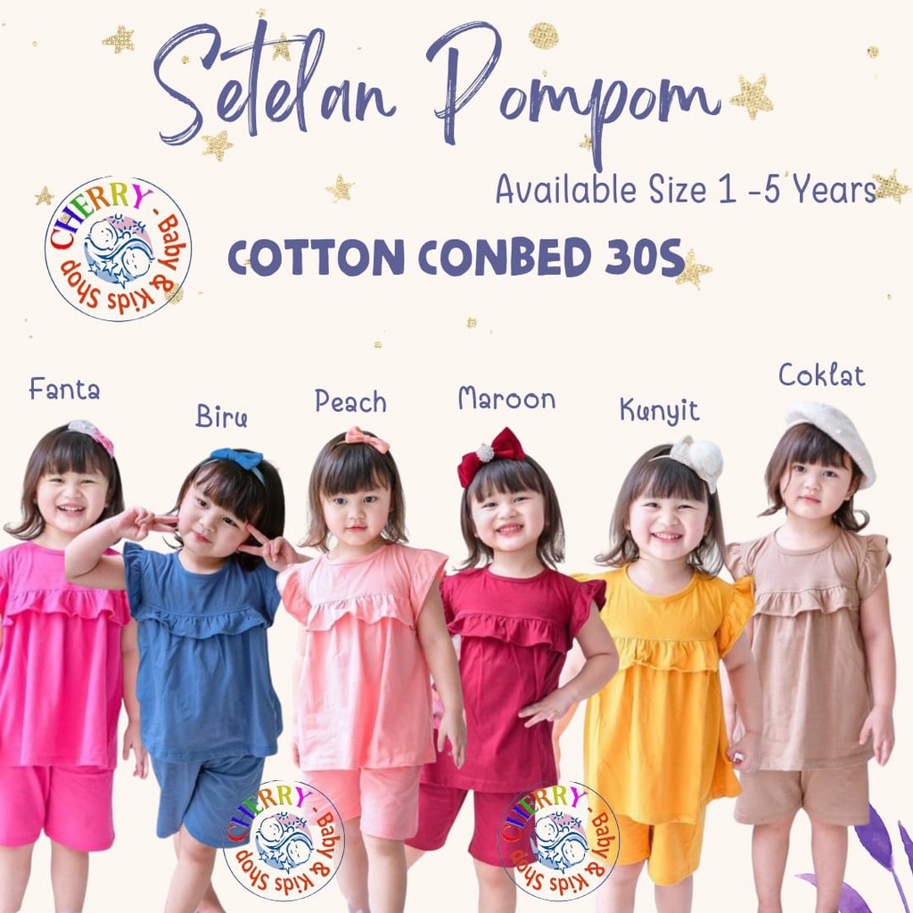 Setelan Anak Kaos Smilee Pompom Size 1-5Tahun / Setelan anak perempuan lucu CBKS S23