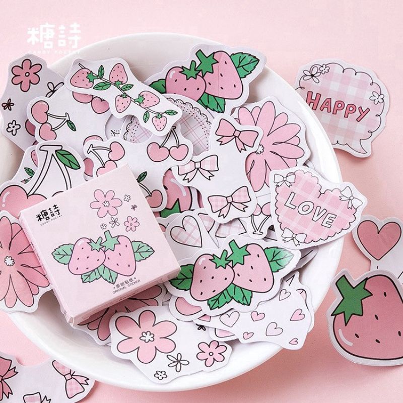 

[ Ai's ] STIKER DEKORASI DIARY / JURNAL 45 PCS PINK STROWBERRY / STIKER STROBERI PINK / STIKER PINK IMUT