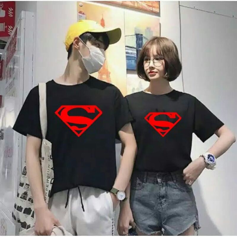 Kaos couple Superman lengan pendek - baju pasangan jumbo bisa pilih size M L XL