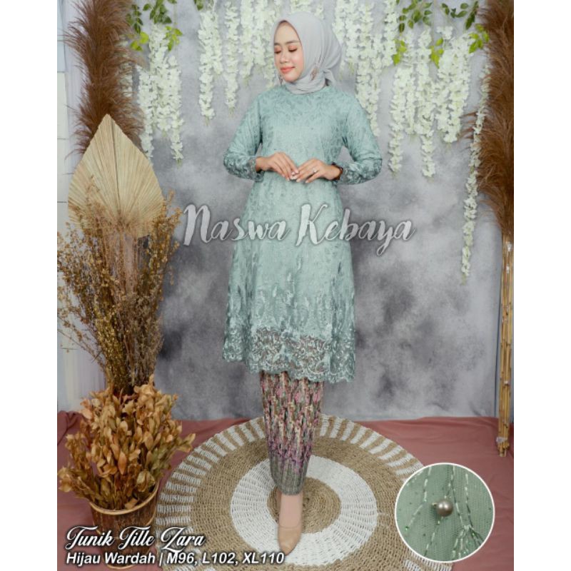 NASW✓TUNIK TILLE/KEBAYA TILLE/KEBAYA MODERN/BAJU KEBAYA/KEBAYA TUNIK/KEBAYA INDONESIA/KEBAYA-Greantea