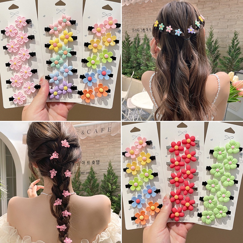 10pcs / Set Jepit Rambut Bentuk Bunga Kecil Untuk Anak Perempuan