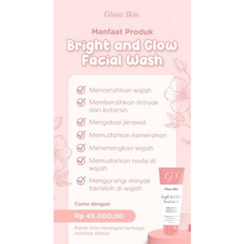 ( AGEN RESMI GLOSASKIN READY SIAP KIRIM) BRIGHT AND GLOW FACIAL WASH GLOSA SKIN