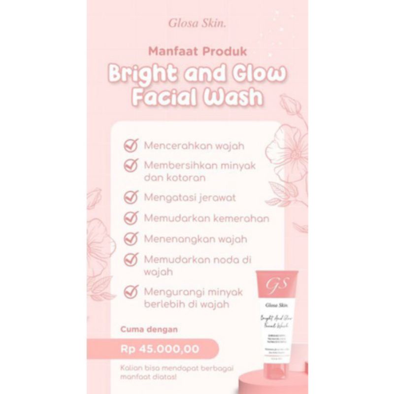 ( AGEN RESMI GLOSASKIN READY SIAP KIRIM) BRIGHT AND GLOW FACIAL WASH GLOSA SKIN