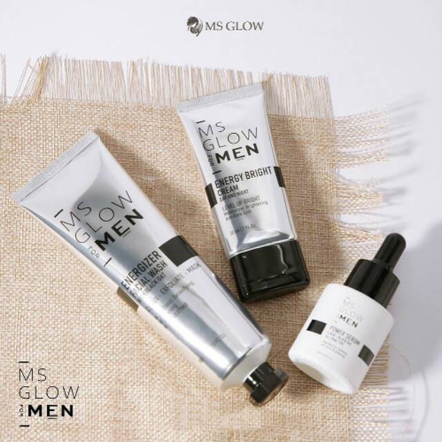 MS GLOW Paket For Men / Paket Perawatan Wajah Khusus Pria MSGLOW / Facial Wash - Bright Cream - Power Serum