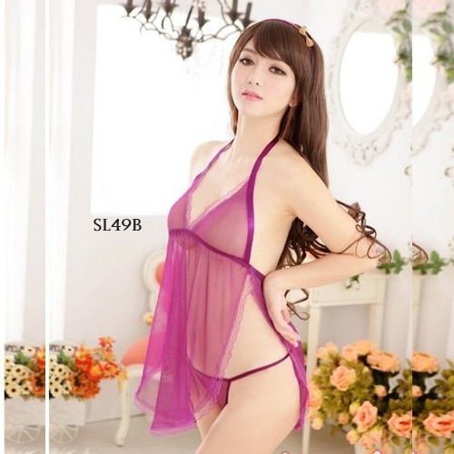 BEBE - Sleepwear Seksi Baju Tidur Wanita Lingerie Sexy Night Gown Ungu SL49B