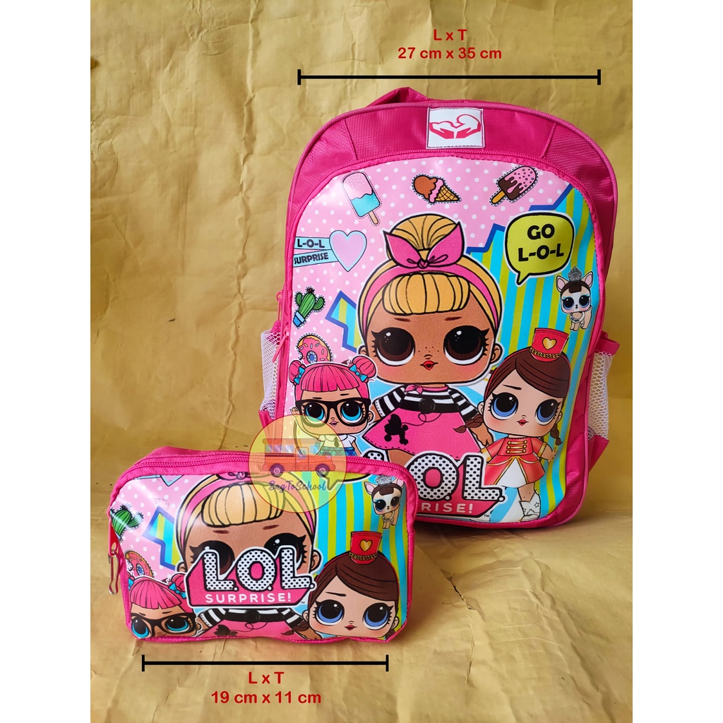 Tas Anak Perempuan Ransel Sekolah TK/SD Bonus kotak pensil Karakter B21,LOL,FROZEN