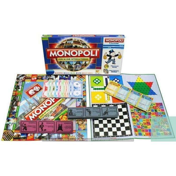 Mainan Monopoli 5 in 1 (Monopoli, Halma, Catur, Ular Tangga, Ludo)