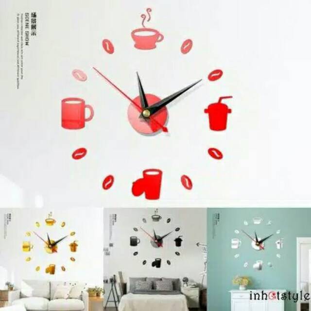 Wall Sticker Jam Dinding Kopi 3D Cafe Coffee Stiker Tempel