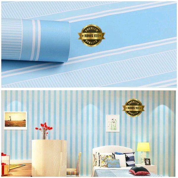 Termurah  Wallpaper sticker dinding Garis Biru 31