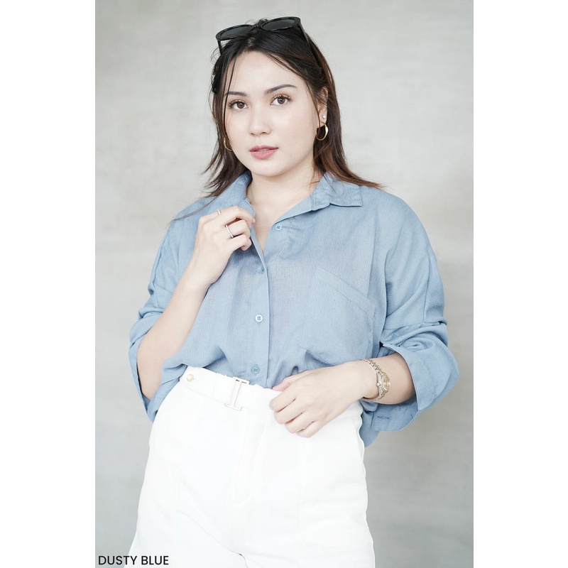 Megumi oversize shirt-kemeja oversize-outer-pakaian wanita-dusty blue