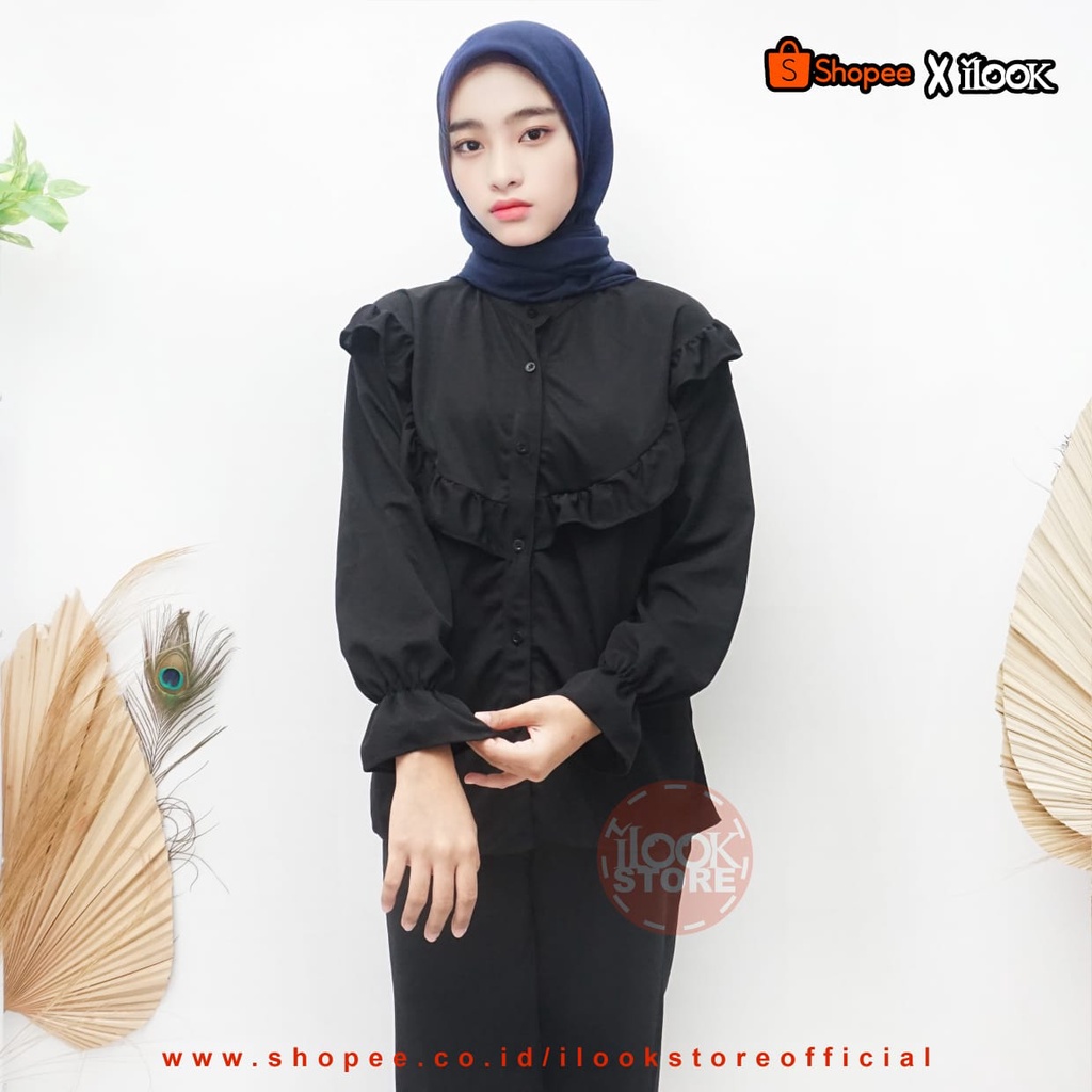 ilook | Blouse Frida  | Blouse Crinkle Ruffle | Atasan Blouse Wanita | Bahan Creepe-3