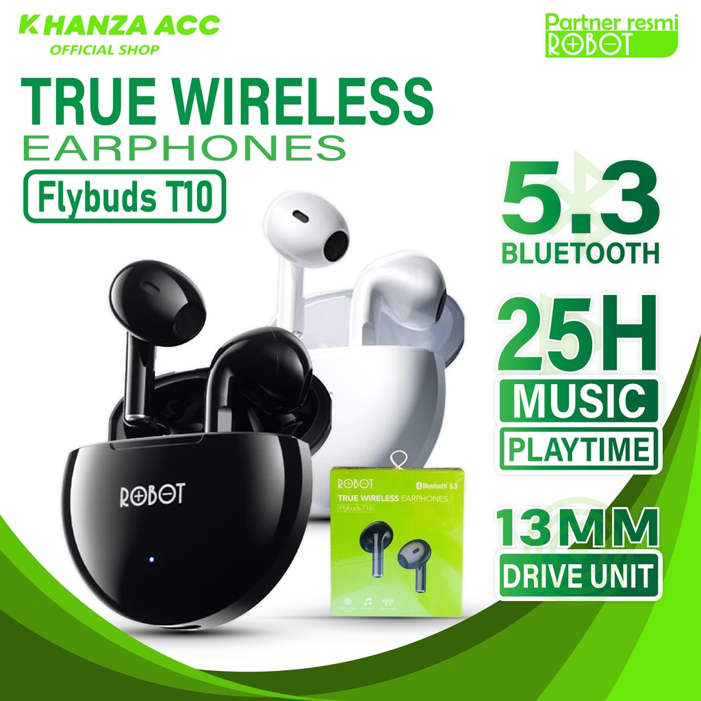 KHANZAACC ROBOT T10 Flybuds Earphone TWS Semi In-Ear Wireless Earbuds