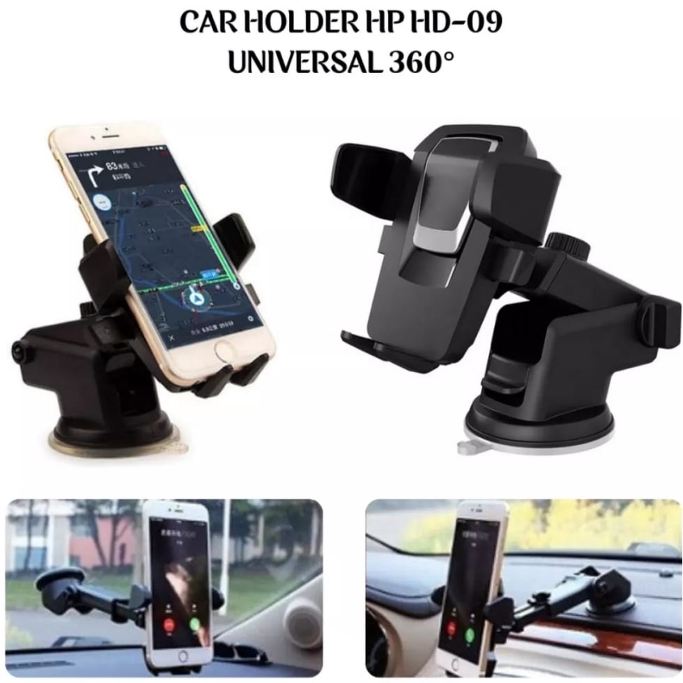 Car Holder Hp Mobil HD-09 360 Degree Rotation Universal Phone Holder Handphone HD09 Holder Hp Di Mobil 360 Derajat Car Holder Tempel Mobil Kaca  Holder Dashboard Multifungsi