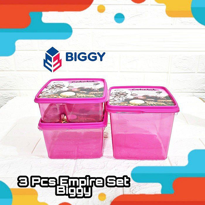 Toples Kue EMPIRE Set 3 Pcs Kotak Makan Set Toples Plastik Serbaguna Wadah Plastik Biggy Original