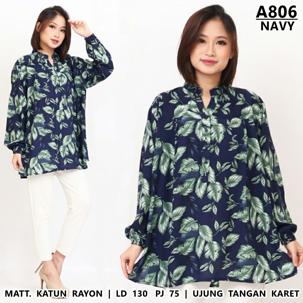UNION11 -  ATASAN WANITA JUMBO XXXXL / ATASAN WANITA JUMBO LD 130 /  BLOUSE WANITA JUMBO OKTA SINDI PRILY-A806 RIKA NAVY