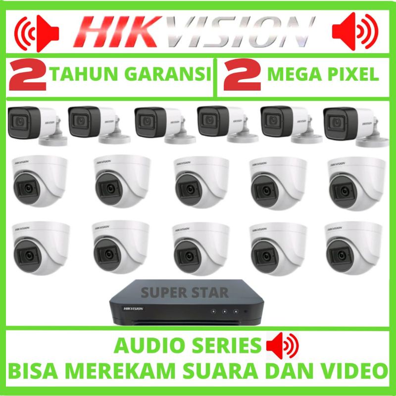 PAKET CCTV HIKVISION 16 CHANNEL 16 CAMERA AUDIO 2 MP 1080P BISA MEREKAM SUARA