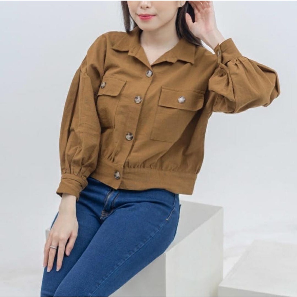 Deo Gelembung Puff Lengan Oversize Blouse Linen Rami Premuim