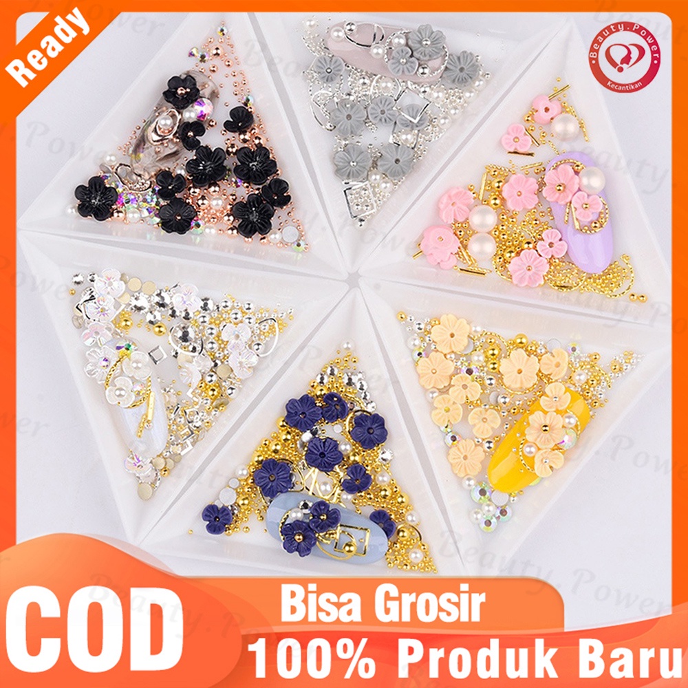Shell Bunga Manik Berlian Imitasi Campuran 3D Nail Art Payet DIY Manikur Perhiasan Dekorasi