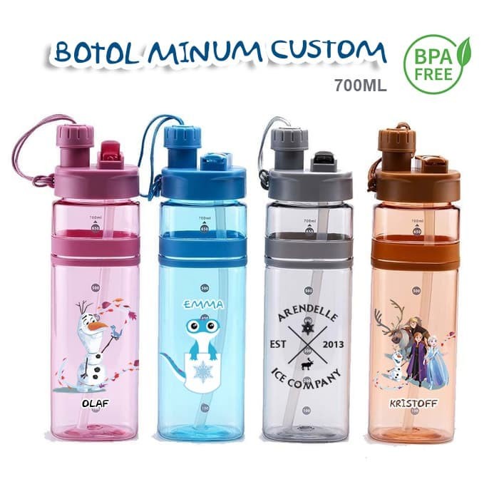 Botol Minum Custom 700ml Souvenir Anak Kado Ulang Tahun minion little pony frozen elsa superhero minecraft baby shark paw patrol avengers