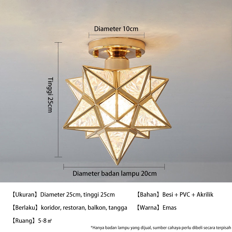 Golden LED Lampu Plafon Ceiling Minimalis Star Cahaya lampu langit-langit kristal mewah+lorong koridor balkon pintu masuk aula Lampu(Tidak termasuk Bohlam)