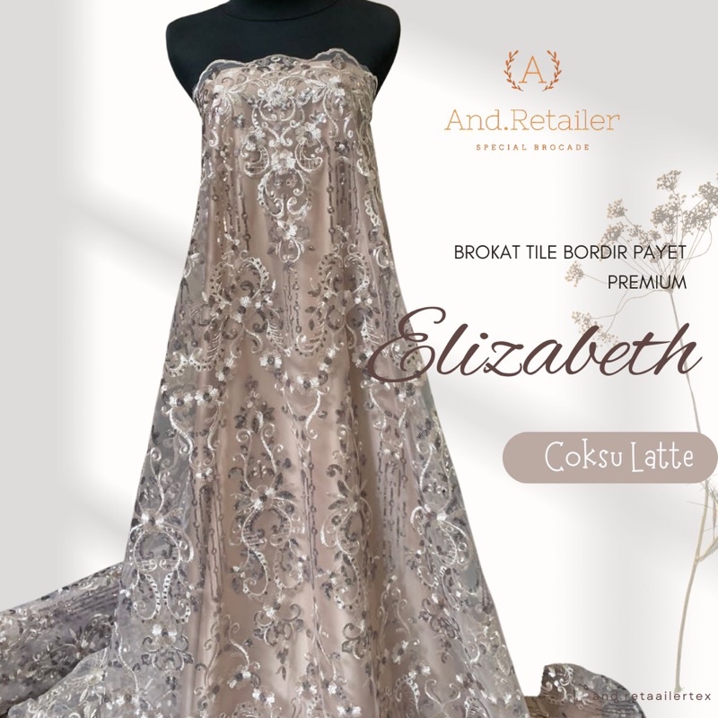 Bahan Kebaya Mewah Brokat Bordir Tile Payet Elizabeth Warna Coksu Latte