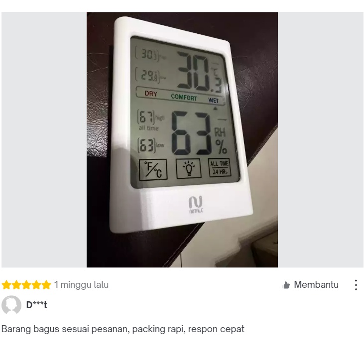 Notale Hygrometer Thermometer Humidity Meter Kelembapan Suhu Udara