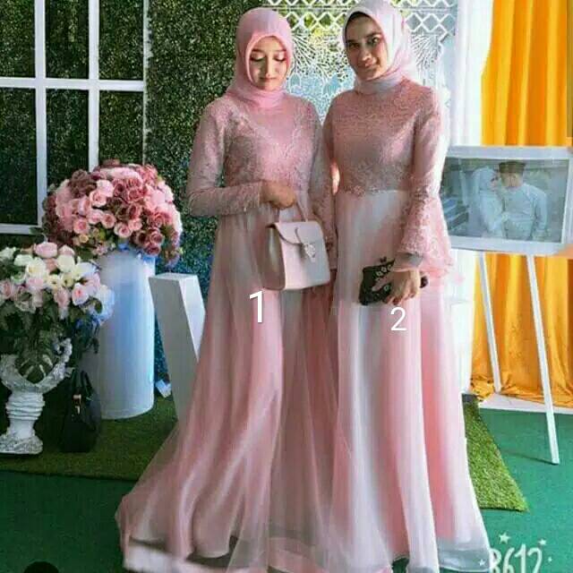 Gaun Muslim Premium Organza Mix Brokat Shopee Indonesia