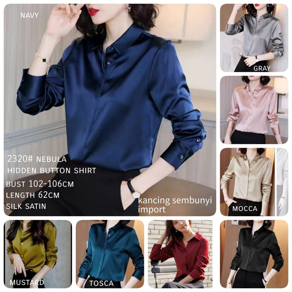 Blouse Baju Atasan Wanita Bahan Silk Satin Size Onesize Import