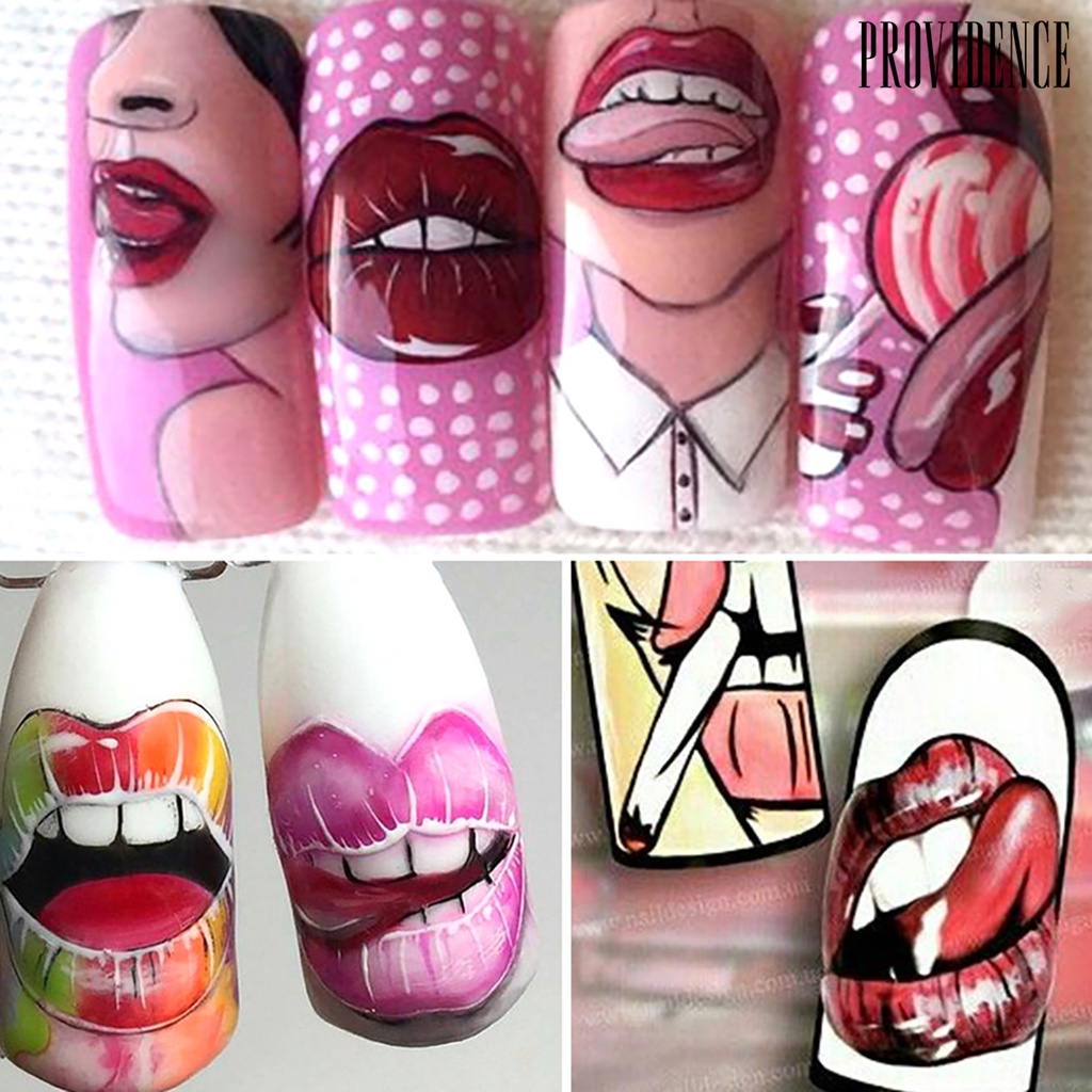 Providence 9pcs / Set Stiker Nail Art Diy Bentuk Bibir Sexy Sunfast