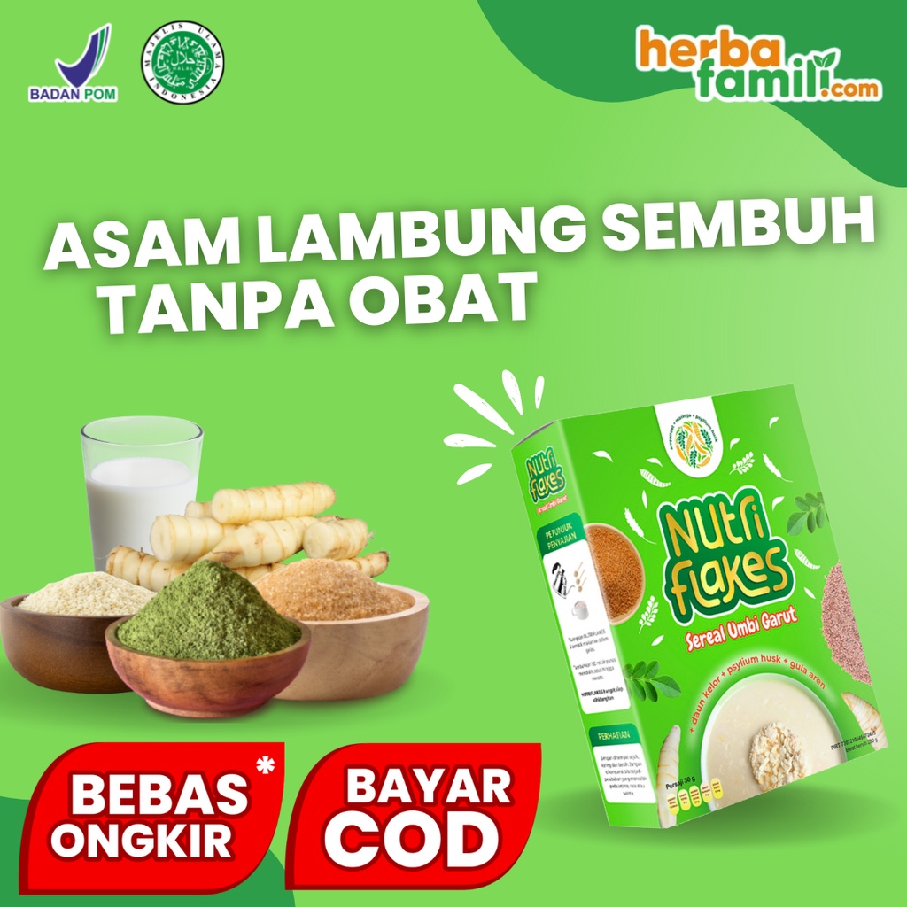 NUTRIFLAKES Sereal Cereal Ekstrak Daun Kelor Solusi Atasi Asam Lambung Maag Akut Diabetes Diet Tingkatkan Antibody Imunitas Tubuh 280 Gram