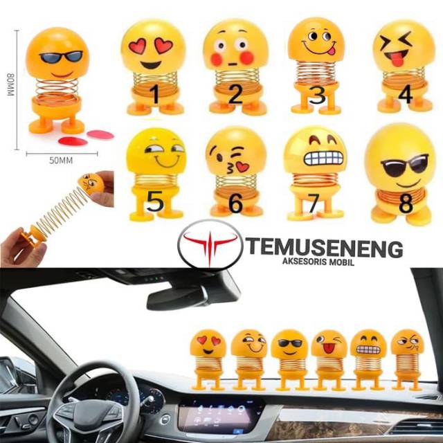 Boneka Goyang Hiasan Dashboard Mobil Motor Spring Doll Emoticon Emoji Meja Kado Mainan Anak Lucu