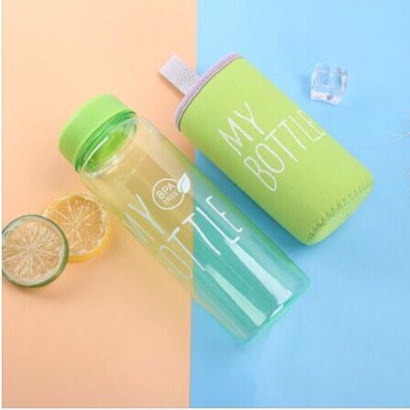 My Bottle Transparant / Botol Minum My Bottle Plus Sarung Pouch Busa BPA FREE