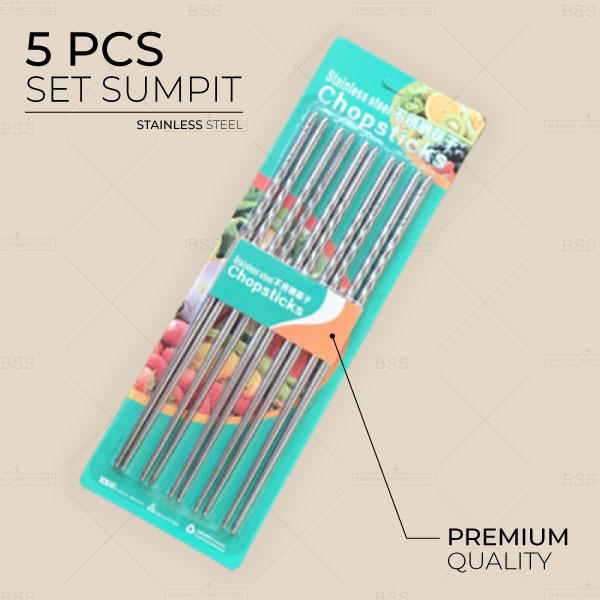 5 pasang sumpit stainless steel choppsticks