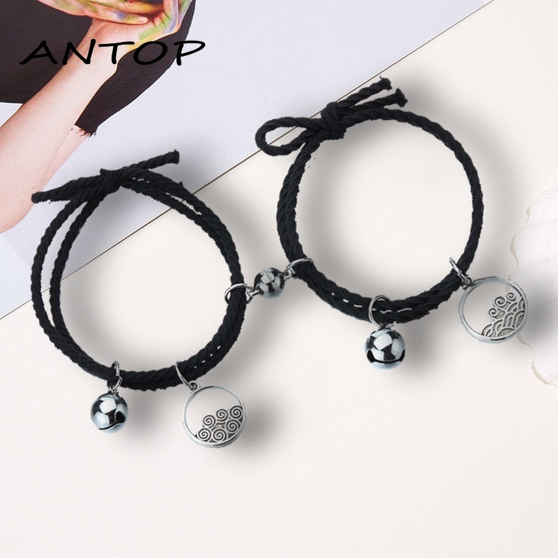 1 Pasang Baru Magnetic Couple Gelang Lonceng Gelombang Berkat Jalinan Tangan Tali Aksesoris Hadiah ANTOP