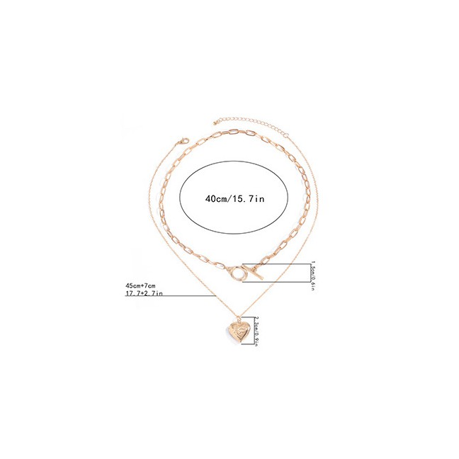 LRC Kalung Fashion Gold Color Heart Alloy Ot Clasp Multilayer Necklace P11125