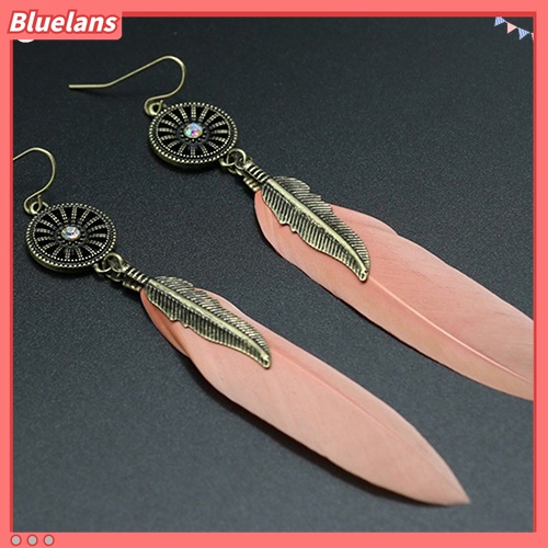 Perhiasan Anting Menjuntai Bentuk Bulu Roda Rongga Gaya Vintage Untuk Wanita