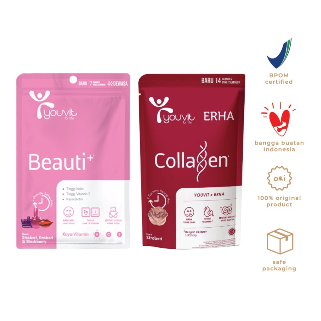 YOUVIT Beauti+ (1 sachet - 7 gummies) | YOUVIT x ERHA Collagen (1 sachet - 14 gummies)