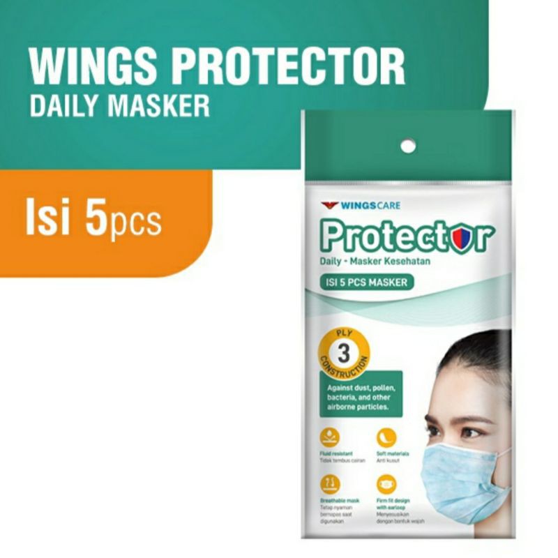 Masker Wings Protector 3 Ply Isi 5 pcs Earloop