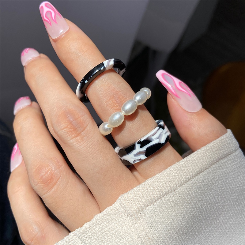 Colorful Gold Rings Set Heart Tai Chi Adjustable Crystal Resin Ring for Women Jewelry Fashion Accessories