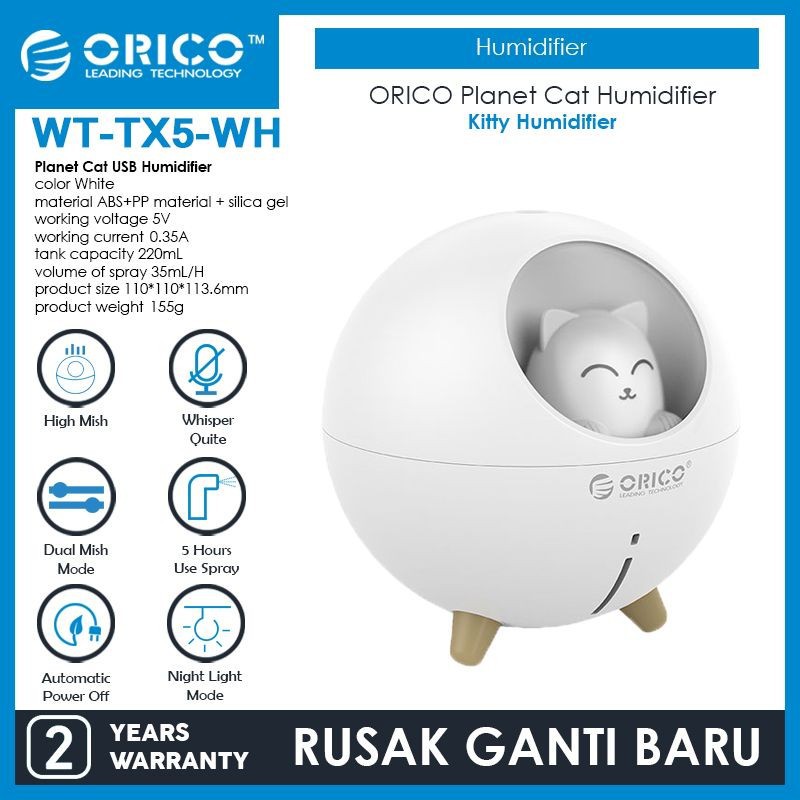 Humidifier orico usb 5v 220ml planet cat kitty automatic off water wt-tx5