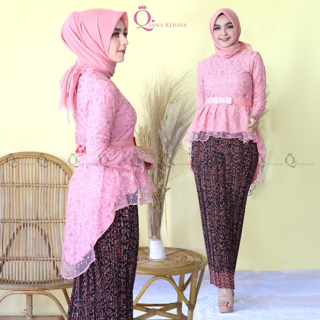 Stelan Kebaya aurora Tille/Gomes Pita/Kebaya Modern/Setelan Kebaya Brokat/Kebaya Couple/Kebaya Terbaru/kebaya wisuda/kebaya pengantin/set kebaya modern