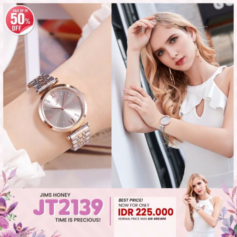 JIMS HONEY 2139 JAM TANGAN WANITA ANTI AIR (FREE EXCLUSIVE BOX KAYU + BATERAI)