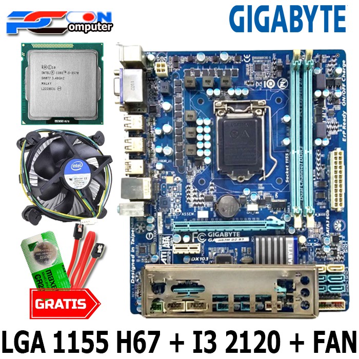 MOBO intel Soket LGA 1155 GIGABYTE H67 - gigabyte i3 2120