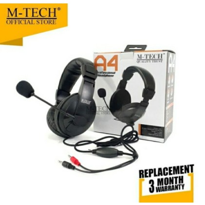 Headset m-tech wired 3.5mm audio-mic stereo A4 for office-gaming - Headphone Pc-laptop